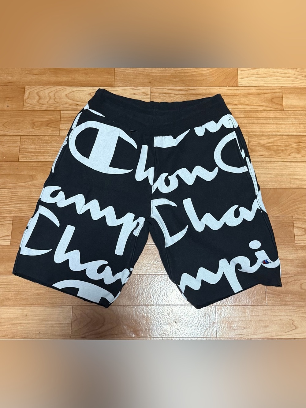 Champion Black Shorts with Large White Script
